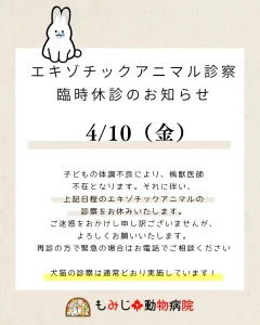 4/10（金）エキゾチックアニマル臨時休診のお知らせ | 三重県鈴鹿市